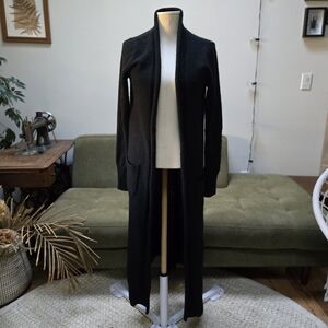 CASHMERE Black Long Open Front Cardigan Duster Sweater Size M 100% Cashmere